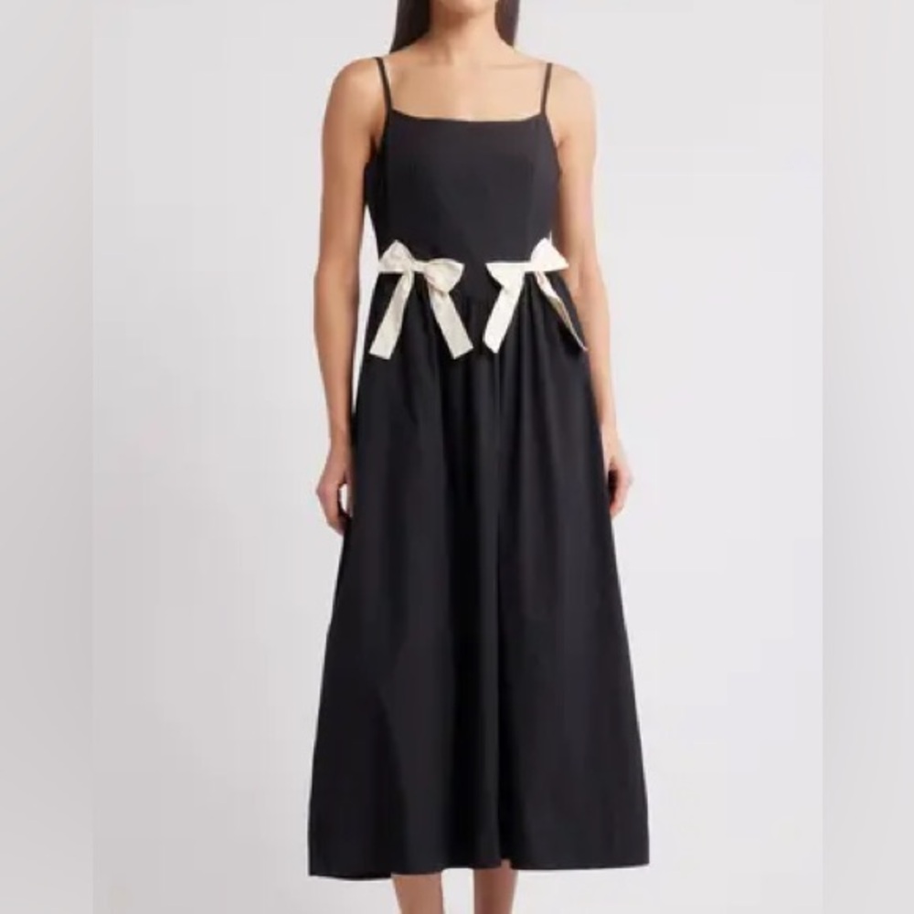 NWT Moon River Black Midi Dress with Cream Accents